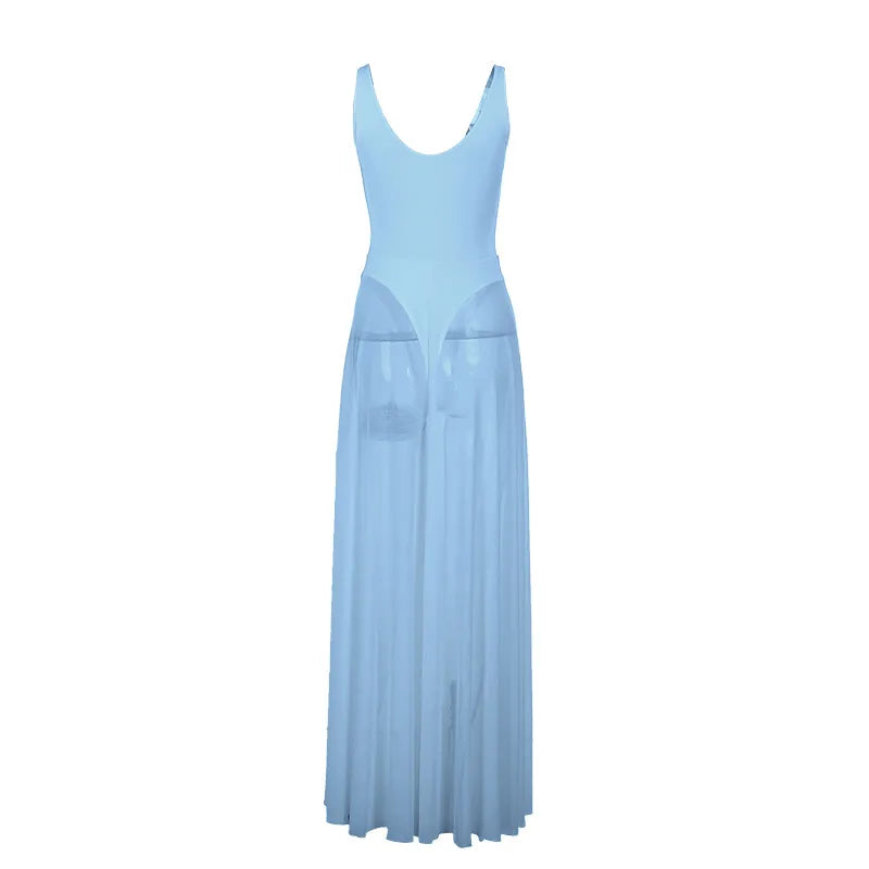 Deep V Neck Tull Cami Maxi Dress