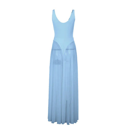 Deep V Neck Tull Cami Maxi Dress