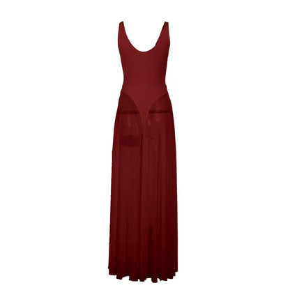 Deep V Neck Tull Cami Maxi Dress